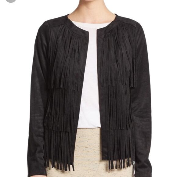 Kensie Small Black Suede Fringe Jacket Polyester - Picture 1 of 10